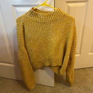 Dusty yellow top shop cropped mock turtle neck sweater.